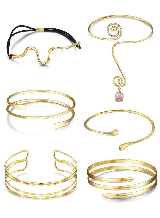 FEYIR 6 Pcs Arm Cuff Bracelet for Women Upper Arm Cuff Bangle Band Armlet Adjustable Armband Set - Image 1